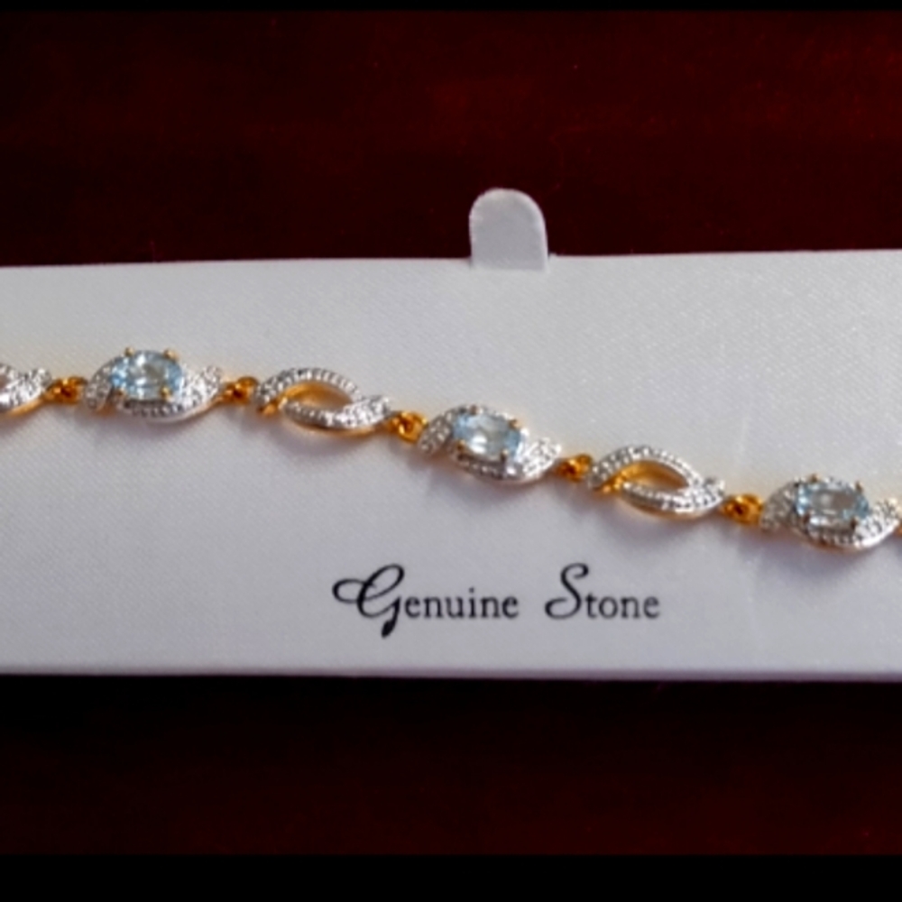 Minimalist genuine topaz and diamond bracelet...